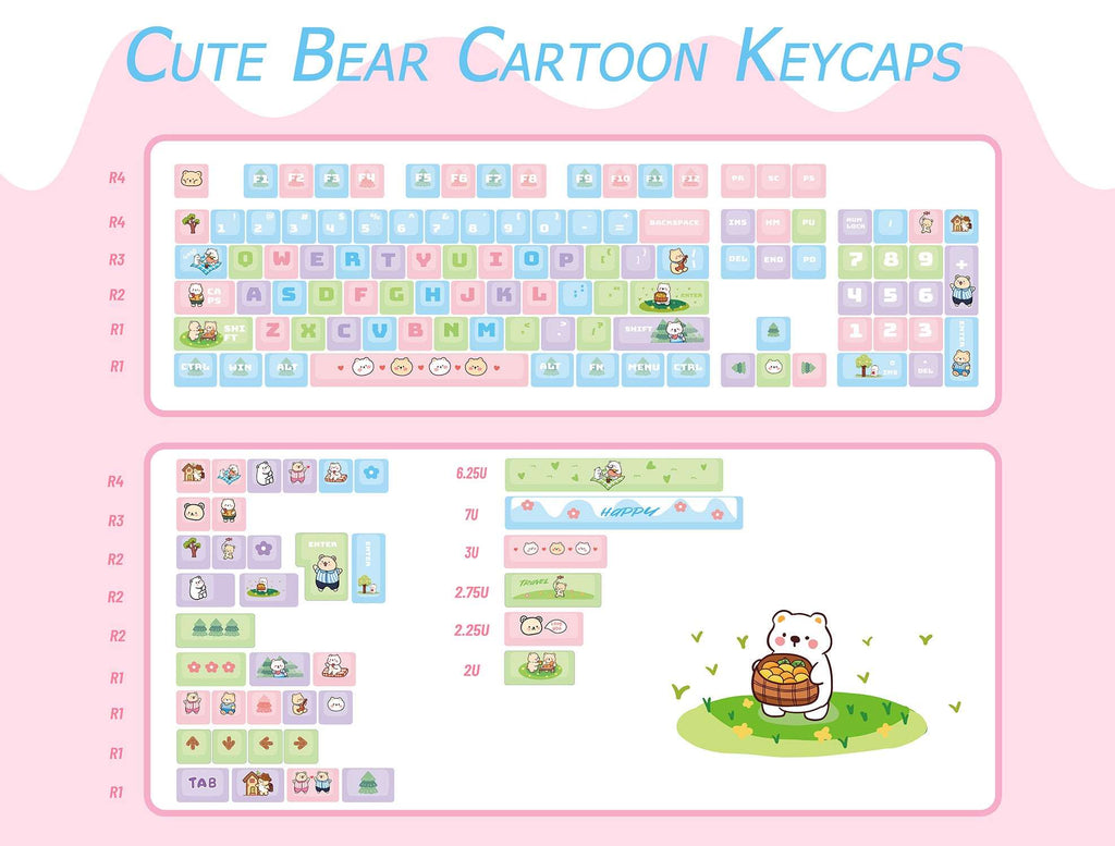 XVX Cute Little Bear  MOA Profile Dyed Sub PBT Keycap Set 143-Key - xvxchannel