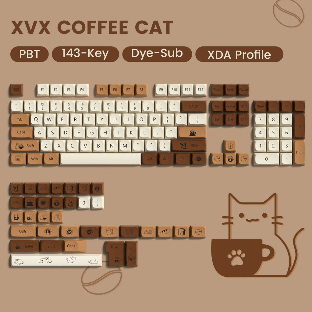 XVX Coffee Cat 143-Key XDA Profile Dye-Sub PBT Keycap - xvxchannel