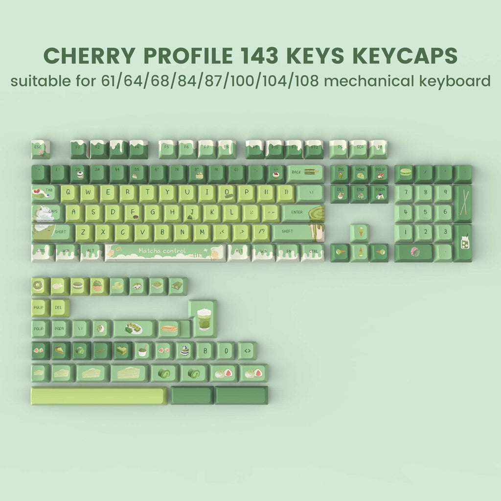 XVX Matcha Cake Dye-Sub Cherry Profile Keycap (143-Key) - xvxchannel