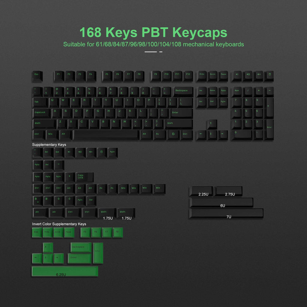 XVX Green on Black Doubleshot Cherry Profile Keycap Set (168-Key) - xvxchannel