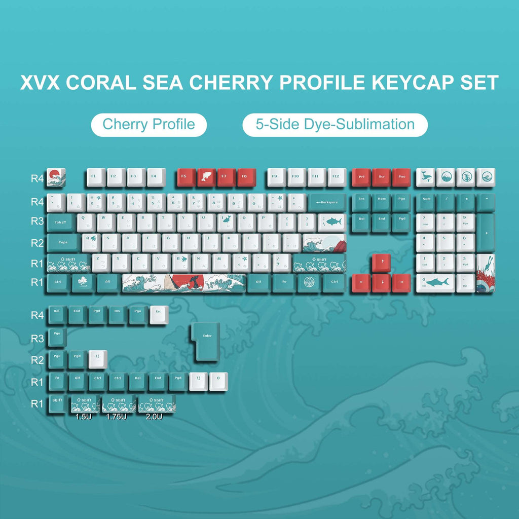 XVX Coral Sea/Kanagawa Cherry Profile Dye-sub PBT Keycap Set (132-Key) - xvxchannel